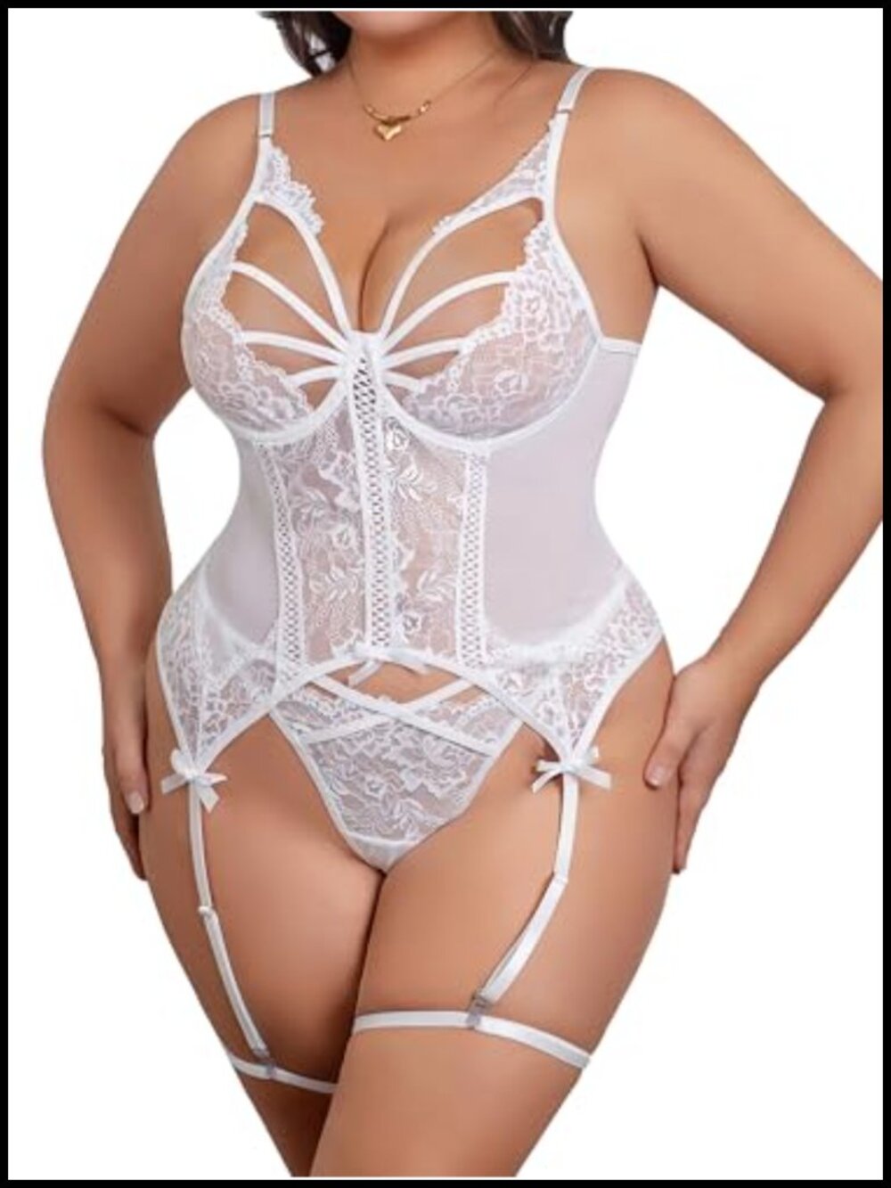 Plus Size Lace Corset & Panty Set with Garter Belt L-4XL